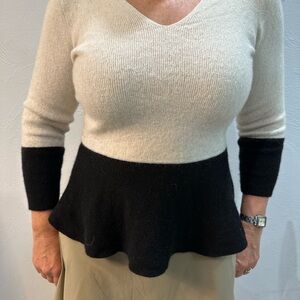 Banana Republic Black and Cream V-Neck Sweater